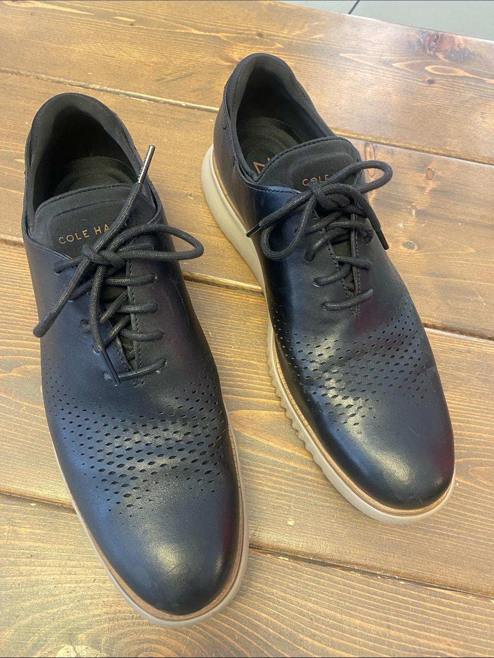 Cole Haan Men's Black Perforated Leather Lace-Up Shoes